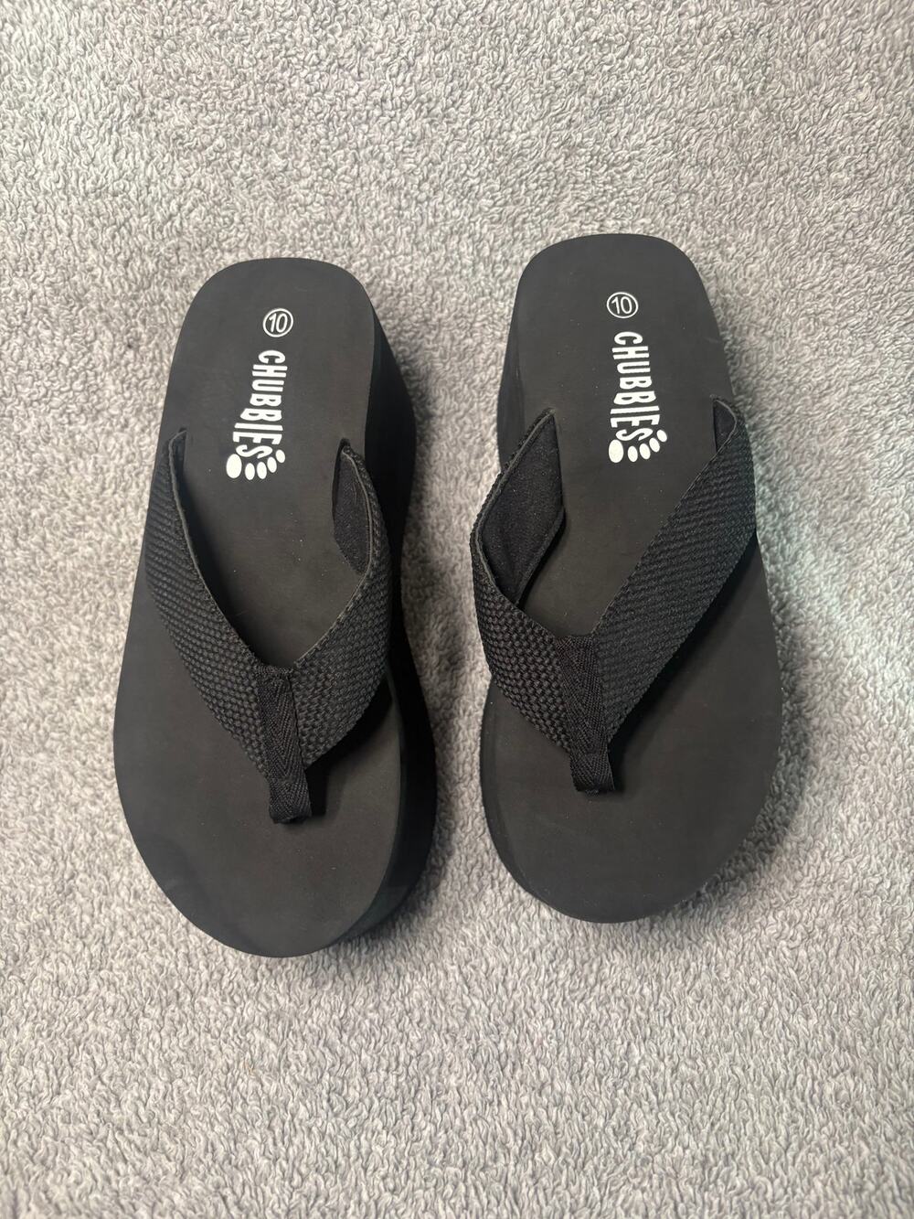 Chubbies Womens 10 Black Platform Wedge Flip Flops Y2K